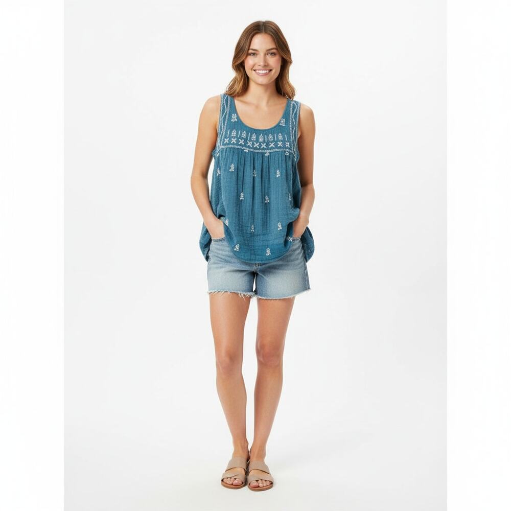 Miss Me Gauzy Embroidered Tank Top